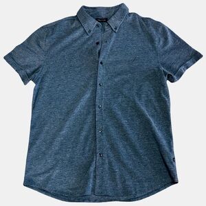 Nautica Heathered Short Sleeve Button-Down Shirt in Slate Blue/Gray.